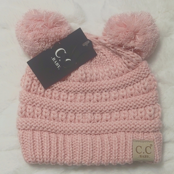 C.C Other - C.C Baby Soft Pink Knit Beanie with poms